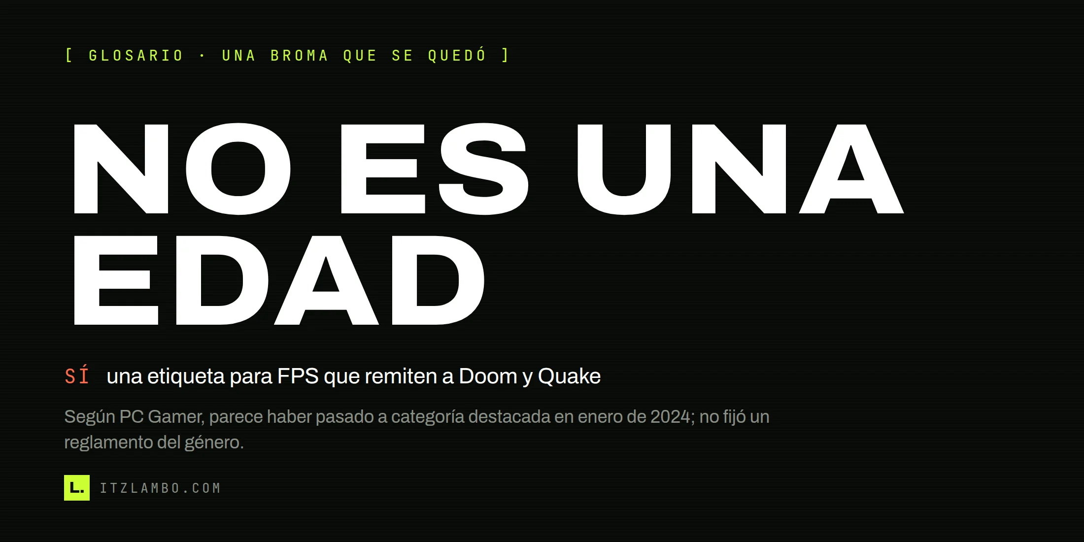 Cartel tipográfico sobre el término boomer shooter y su paso de broma a etiqueta de Steam.