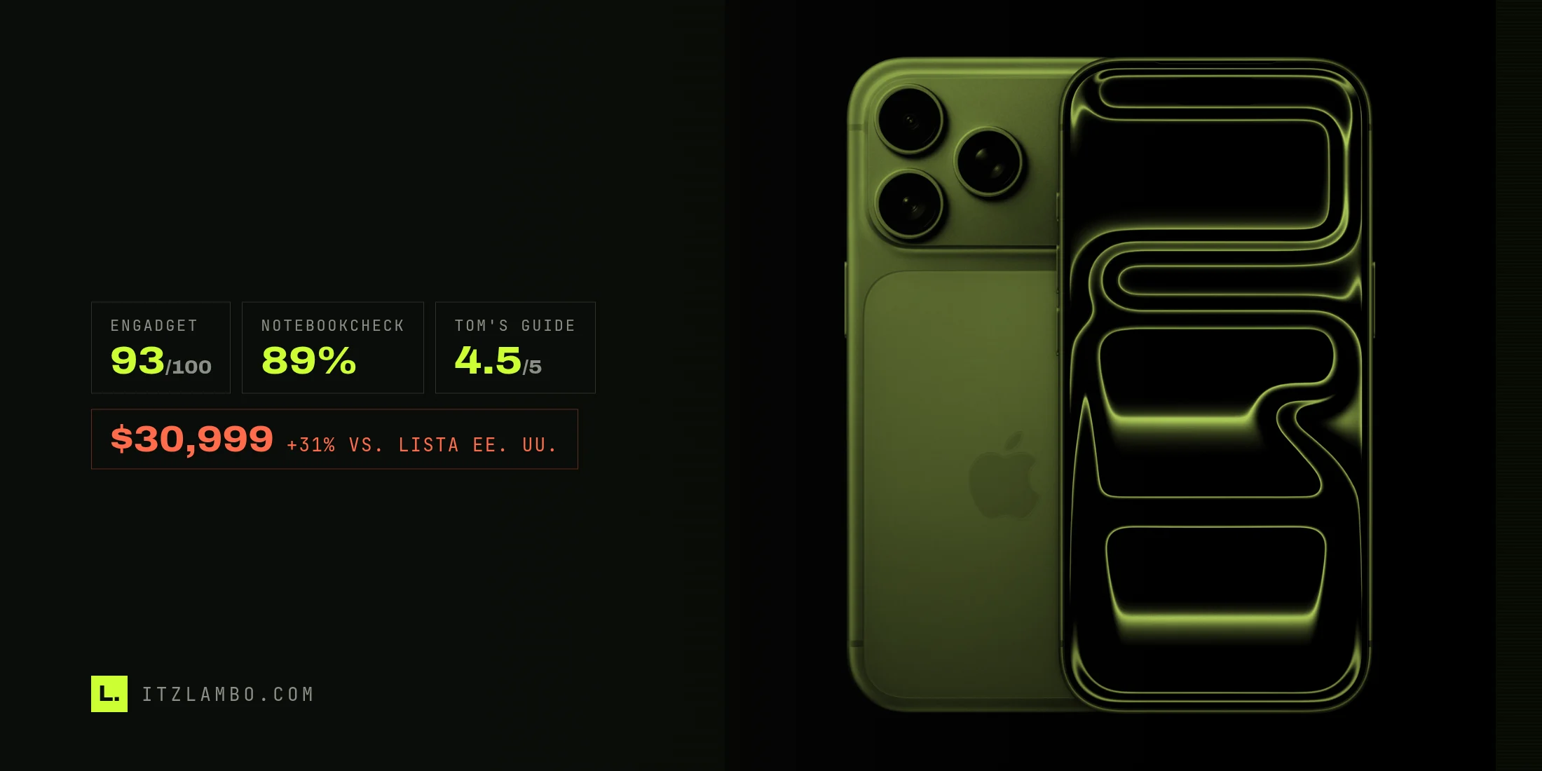 Imagen de prensa de Apple del iPhone 17 Pro en naranja cósmico, de frente y de espaldas sobre fondo negro, con el módulo de tres cámaras y el logotipo de Apple visibles.