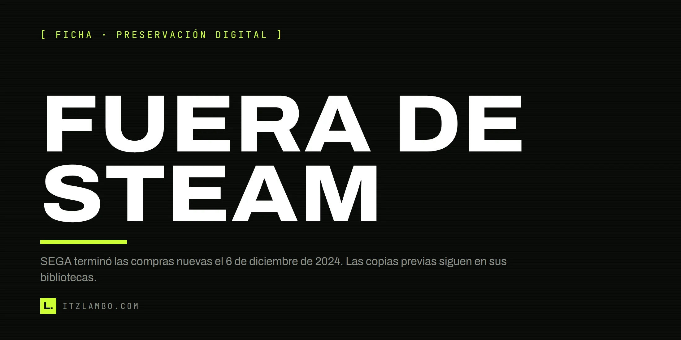 Cartel tipográfico sobre la retirada de nuevas compras de Jet Set Radio en Steam y su ficha vigente para Xbox.