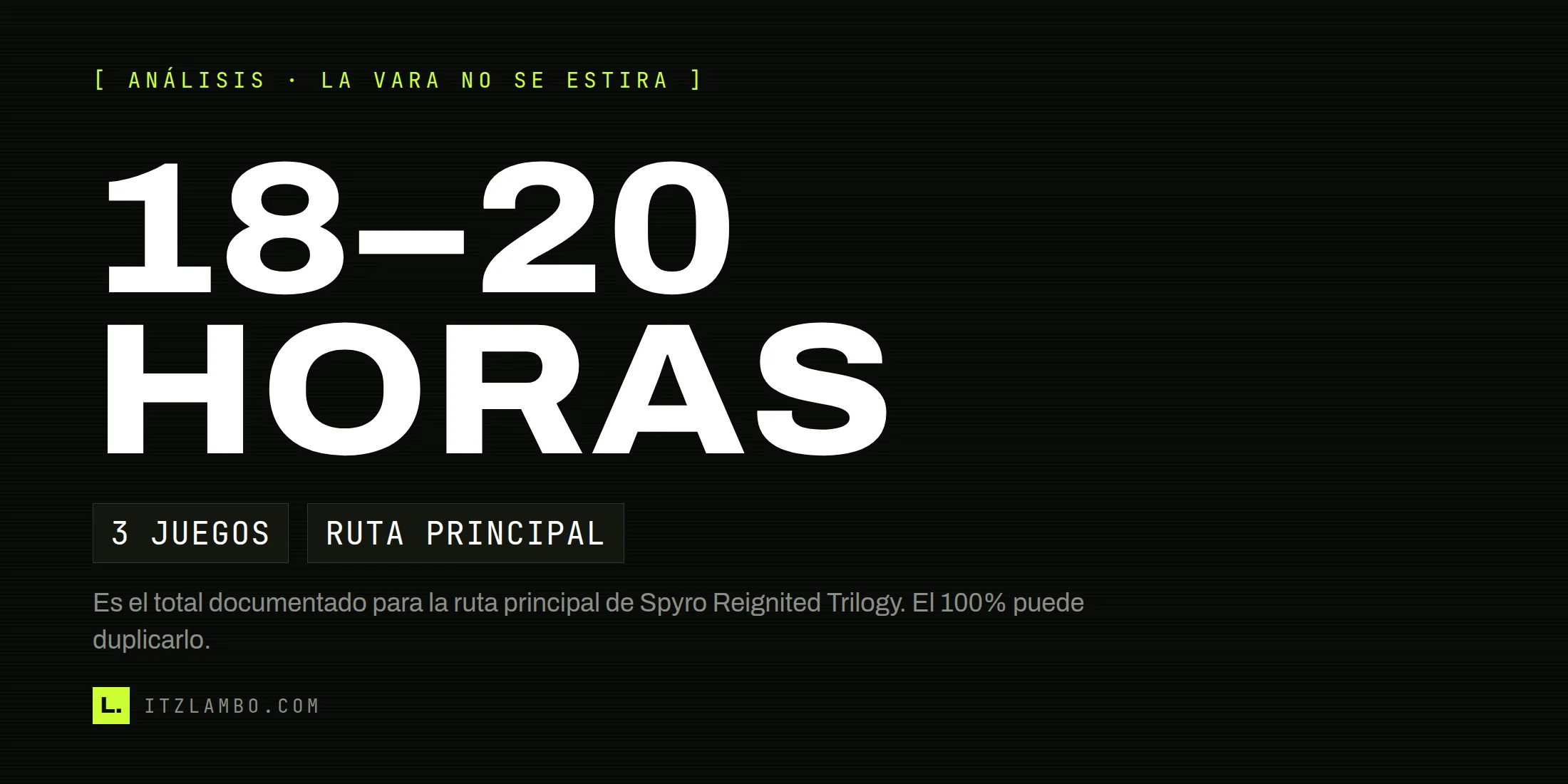 Cartel tipográfico con el texto 18–20 HORAS y una nota sobre la única trilogía que cumple el tope documentado.