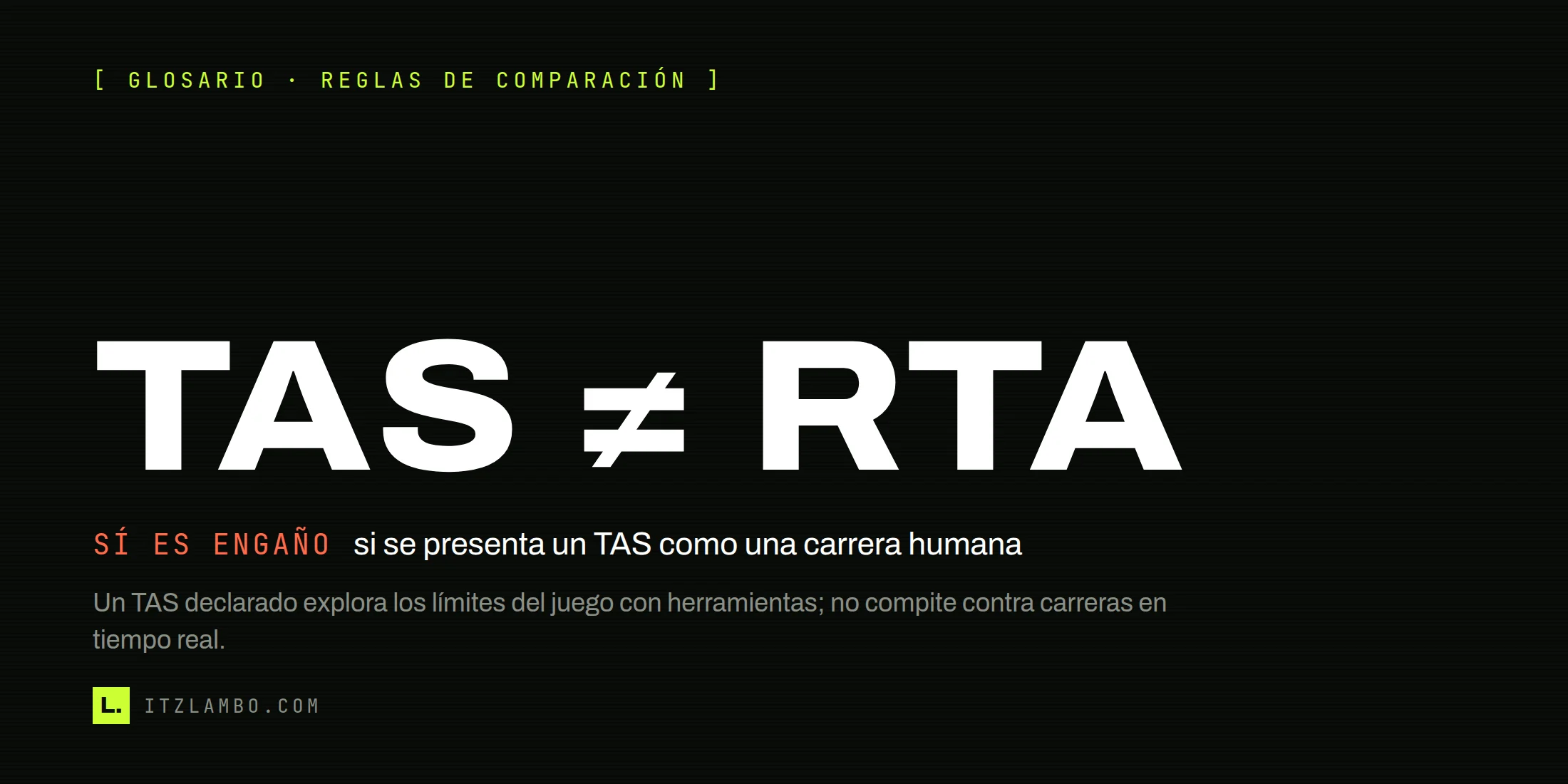 Cartel tipográfico con el texto TAS ≠ RTA y una aclaración sobre no presentar un TAS como una carrera humana.